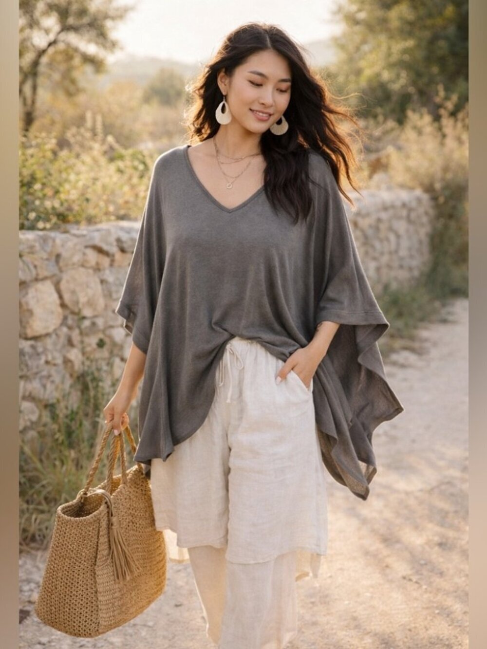 DAUB Cotton Modal Blend Oversized Top One Size Batwing Minimalist Lagenlook Chic